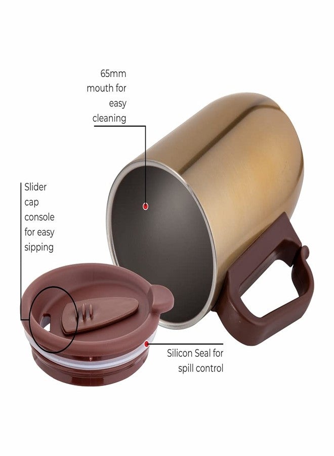 DUBBLIN Refresh Stainless Steel Unbreakable Tea Coffee Mug Double Wall with Handle and Lid, Wide Mouth Mug Keeps Beverages Hot & Cold 350 ML Golden - Image 4